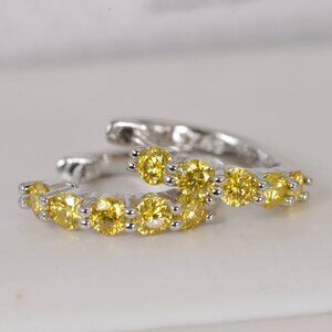 GRA Certified All Moissanite Lemon Yellow Huggies Hoop Earrings 925 Sterling